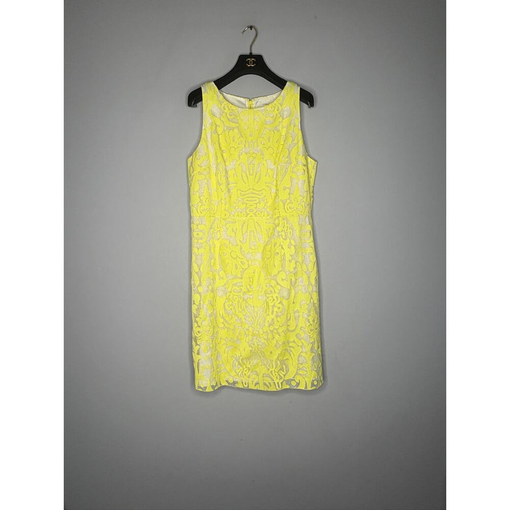 Katherine Kelly Women's Size 12 Yellow Embroidered Lace Sheath Dress NWOT